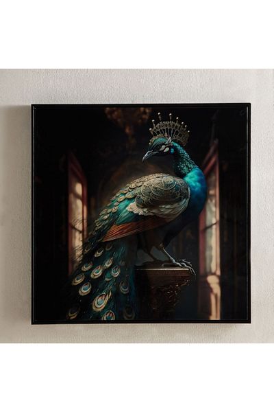 Home Box Fossel Peacock Framed Canvas with ABS High Gloss Surface - 60x60x3 cm