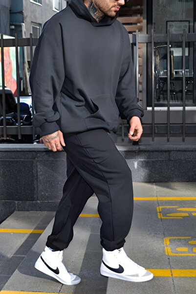 ruNadeS Чоловічий м'який спортивний костюм з капюшоном і кишенями з кенгуру великого розміру - Домашній одяг