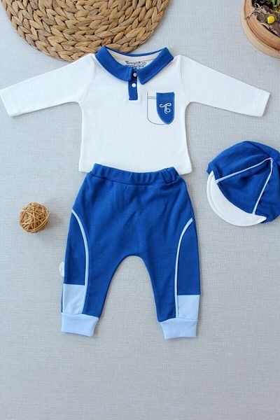 Tomuycuk Navy Blue Baby Boy Set - Cotton Newborn Baby Sets - Set of 3