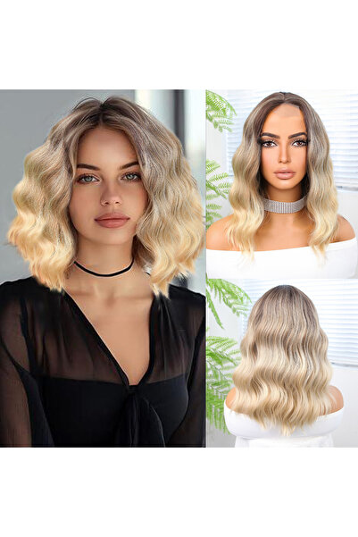 Mina Peruk Kumral / Dore Sarı Röfleli Küt Tül Peruk