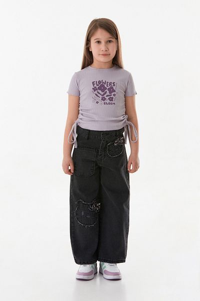 Fulla Moda Character Embroidered Bow Detailed Girl's Jean