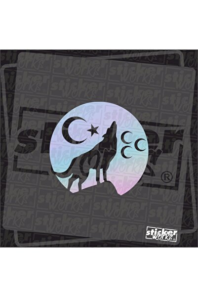 Sticker Works ثلاثة ملصقات الذئب الهلال