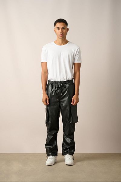 Rocqerx R-4348 Gusseted Pocket Knee Detailed Leather Trousers
