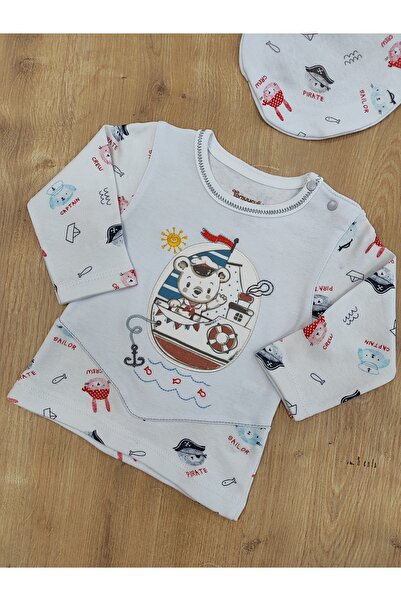 Tomuycuk Ecru 3-Piece Set for Baby Boy - 100% Cotton and Sweat Little Pirate