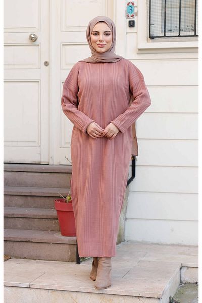 Pamuk Butik Women's Ribbed Long Knitwear Dress