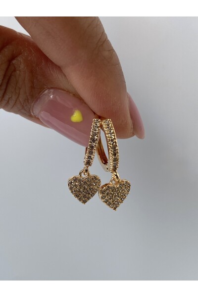 kurukafagift Zirkon Taşlı Sallantılı Kalp Küpe