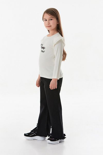 Fulla Moda Κοριτσίστικο κορμάκι με ριμπ επιλογή Happy printed μανίκια και βολάν