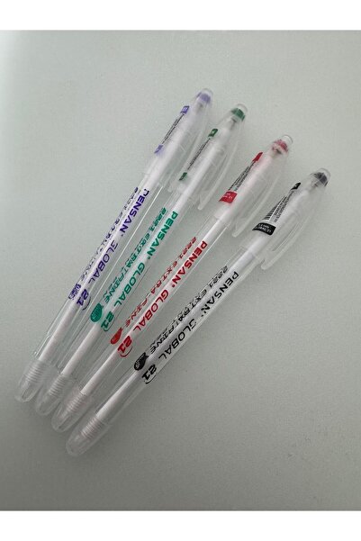 Pensan قلم حبر جاف جلوبال 0.5 ملم ألوان متعددة 4 قطع (أحمر، بنفسجي، أسود، أخضر)