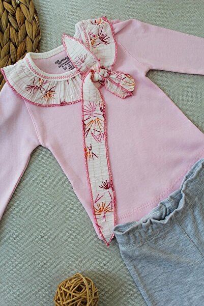 Tomuycuk Pink 100% Cotton Baby Girls and Kids Set - Bandana and Long Bottom-Top Set of 3