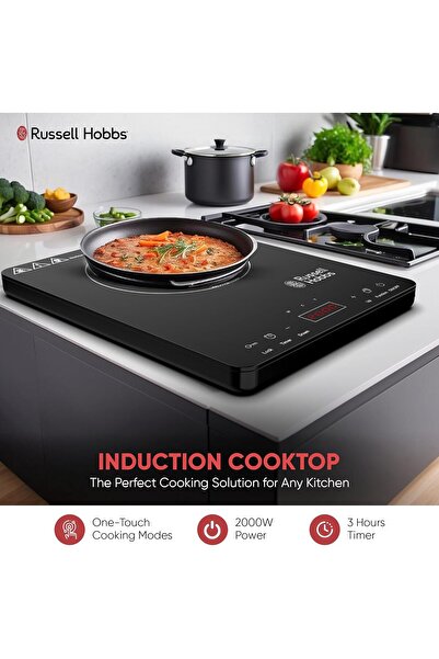 RUSSELL HOBBS Tek İndüksiyonlu Pişirme Tezgahı,2000W, Kompakt Tasarım, Sıcaklık Kontrolü