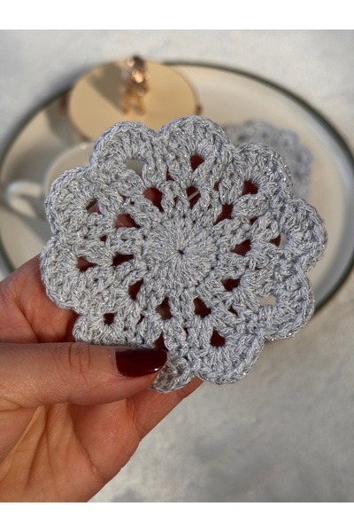 Miliva 6'lı Bardak Altlığı | Örgü Makrome Bardak Altlığı | Simli Yuvarlak El Yapımı Bardak Altlığı | 6 Adet