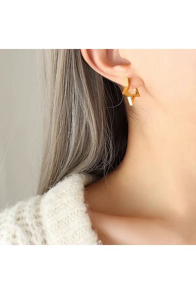 Siya Silver Non-Tarnish Steel Gold Color Minimal Star Earrings-1,3 cm