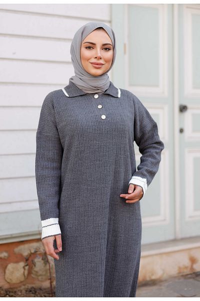Pamuk Butik Women's Ribbed Striped Knitwear Dress