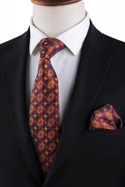 Kravatkolik Mustard Square Pattern Classic Tie Kk13168