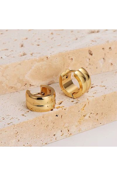 Siya Silver Tarnish Stainless Steel Gold Color Two Row Curved Unisex Minimal Hoop Earrings-1.3 cm