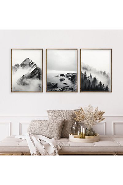 Dekorsiahome Комплект за рисуване на хол/кухня с дървена рамка от 3 части, Printablewallart