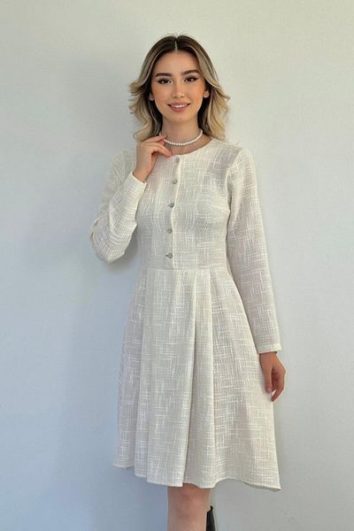 REKA MODA Ecru Short Classic Dress