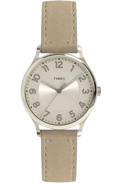 Timex Women's Heritage White Dial with a Genuine Leather Strap Watch TW2R23200, Silver
