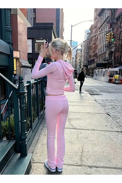linero shop Pink Waist Detailed Flare Leggings