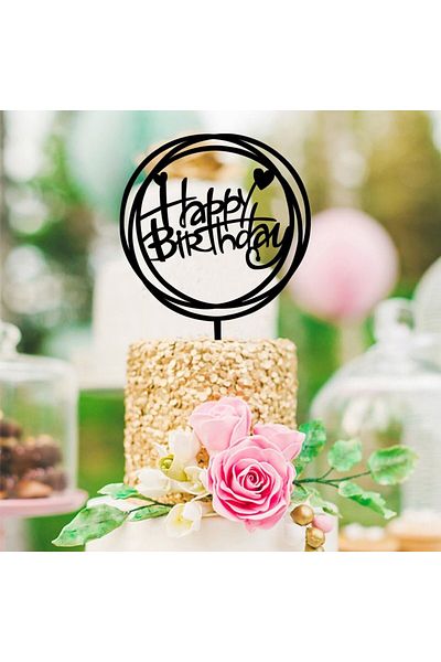 STOBOK Decoratiune pentru tort „Happy Birthday” Stobok, acril, negru, 17 x 11,2 cm
