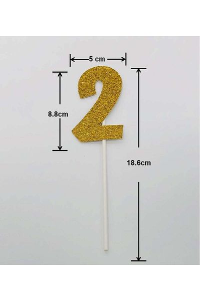 AILEXI Ailexi cake decoration, number 2, paper, gold, 8.8 x 5 x 18.6 cm
