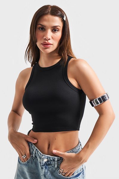 its basic Women's Black Color Halter Neck Slim Fit Camisole Crop Top