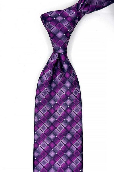 Kravatkolik Fuchsia Square Pattern Classic Tie with Handkerchief Kk13167