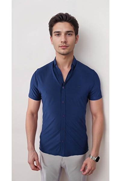 COONLESS ERKEK LİKRALI  KISA KOL GÖMLEK İndigo