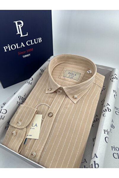 Piola Club Erkek Gömlek Yumuşak Dokulu Cepsiz Yaka Düğmeli Regular Fit (bej)