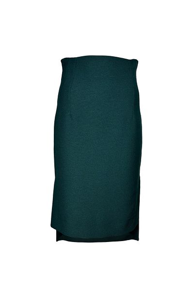 KAMEYA Asymmetrical Green Pencil Skirt with Side Slits