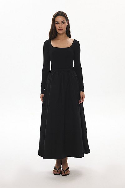 Hooopstore BLACK LINED SKIRT WITH RUBBER