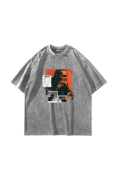 Sekizbiraltı Λευκό μπλουζάκι με στάμπα Post Malone Oversize Unisex που πλένεται