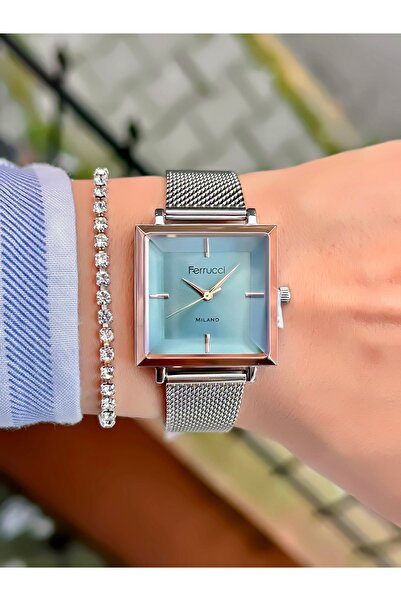 Ferrucci Steel Mesh Cord Square Case Women's Wristwatch with 2 Years Warranty 3 Atm Waterproof