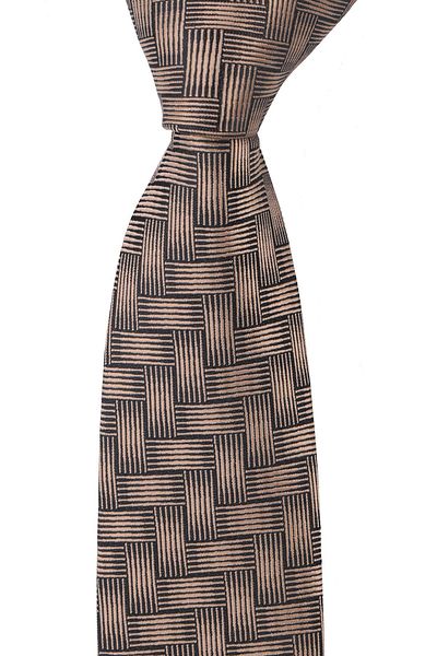 Esgue Slim Fit Beige - Black Patterned Slim 6 Cm. Hand Made Tie