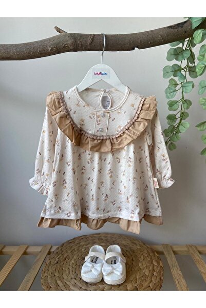 Butik Fırfırlı Çiçek Baskılı Kız Bebek Elbise