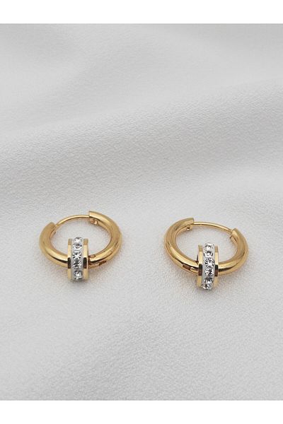 Siya Silver Tarnish Stainless Steel Gold Color Moving Zircon Stone Unisex Hoop Earrings - 1.3 cm