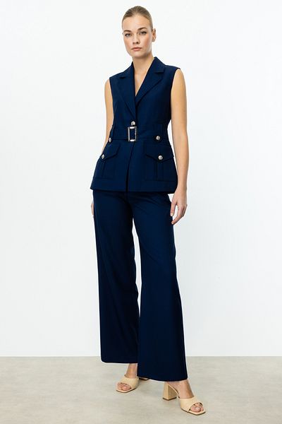 Ekol Women's Bridged Wide Leg Trousers 4124 Navy Blue