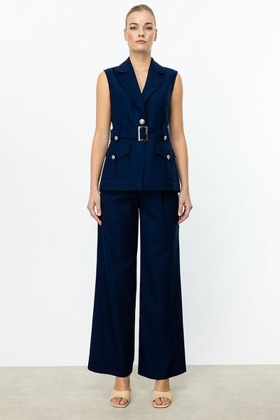 Ekol Women's Bridged Wide Leg Trousers 4124 Navy Blue