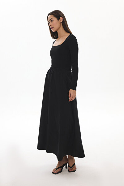 Hooopstore BLACK LINED SKIRT WITH RUBBER