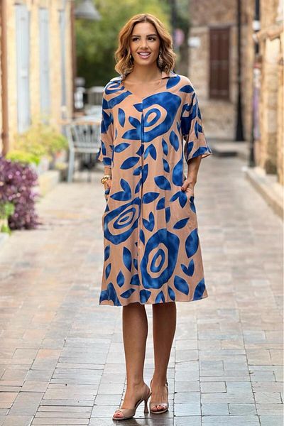 Nevin Kaya Moda Rochie cu model iepure crem cu guler POLO