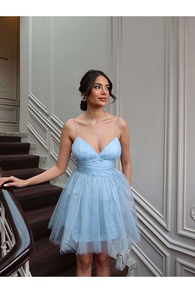 ESRAHELVACI Rochie de seara din tul cu bretele Rochie de lungime mini
