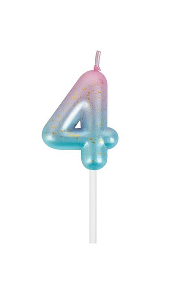 PARTY GO Party Go cake candle, number 4, wax, pink/blue/gold, 9 cm