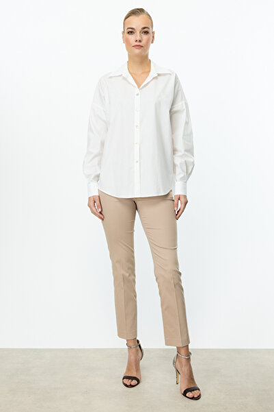 Ekol Kadın Kelebek İşlemeli Düğmeli Gömlek 3112 Ekru