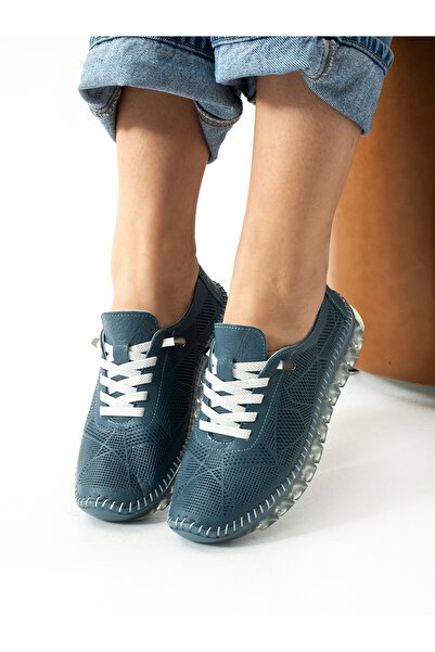 ALEMDAR AYAKKABI Mavi Hakiki Deri Kadın Ayakkabı