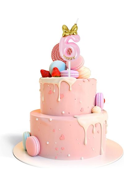 PARTY GO Party Go cake candle, number 6, wax, pink/gold, 9 cm