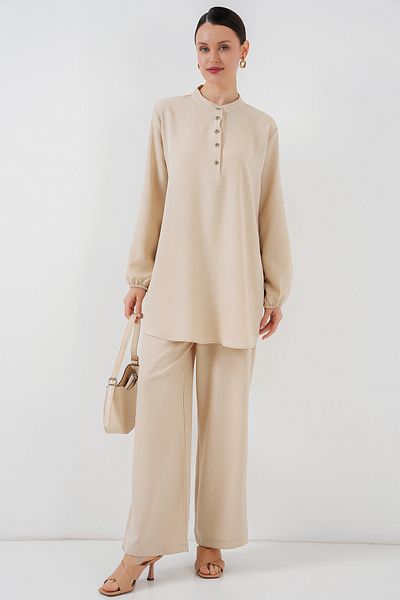 Bigdart Kreten Tunika und Pantalon Doppelset – Cremefarben