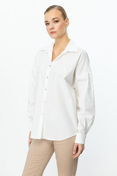 Ekol Women's Butterfly Embroidered Buttoned Shirt 3112 Ecru