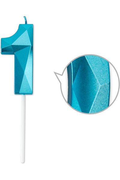 PARTY GO Cake Candle, Number 1, Wax, Blue, 7 Cm