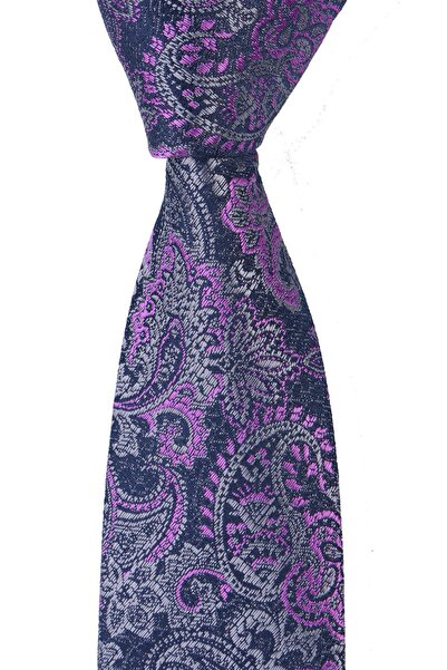 Esgue Slim Fit Μωβ - Γκρι Σάλι Μοτίβο Λεπτό 6 cm. Χειροποίητη γραβάτα