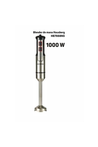 Hausberg Blender de mana HB-7668NG, 1000 W, 2 viteze, lama din otel inoxidabil, motor cupru, Negru-Inox